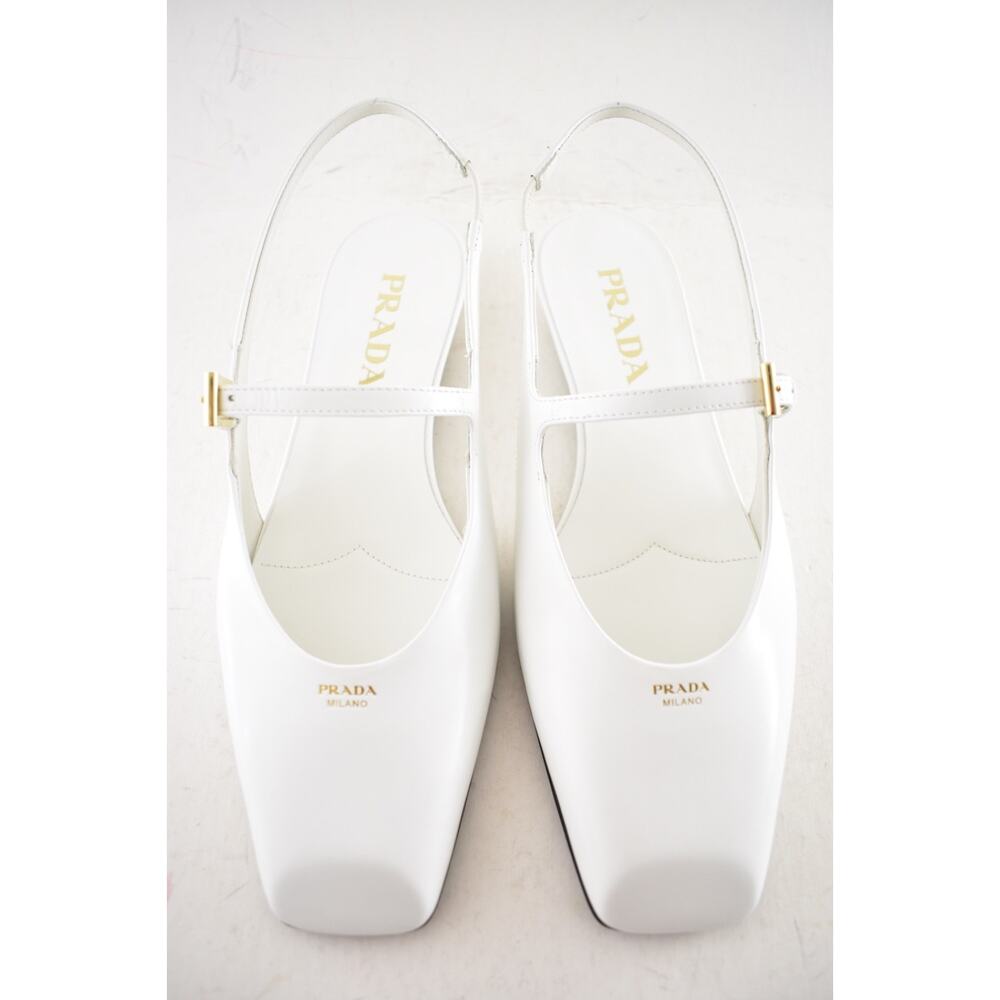 Prada White Leather Square Toe Mary Jane Slingback Ballerina Ballet Flat 36 - Picture 8 of 16